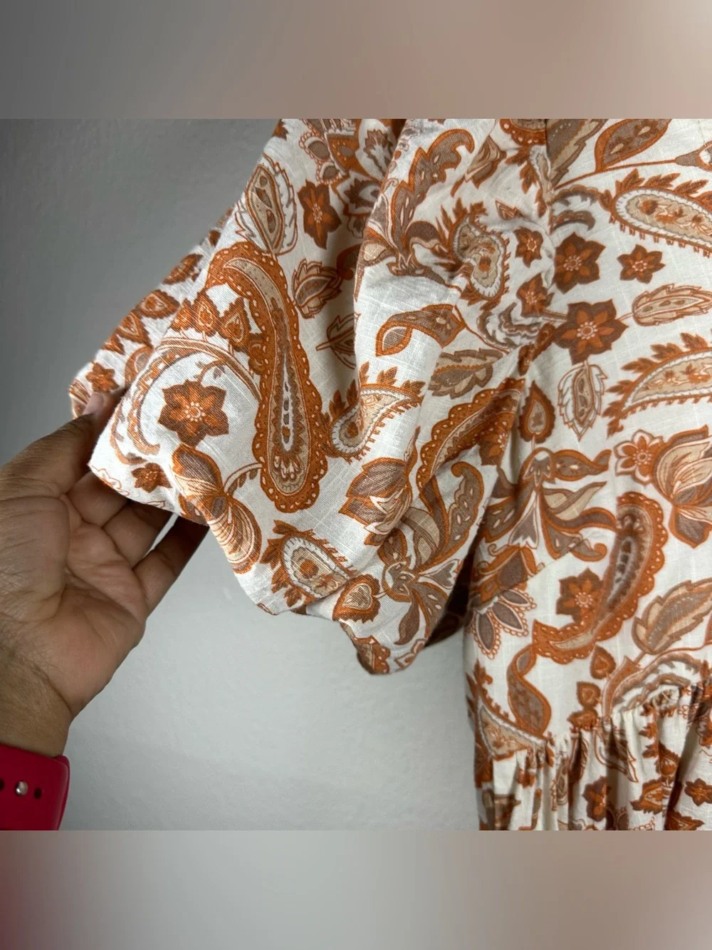 Anthropologie Puff-Sleeve Peasant  babydoll Top in Rust Paisley SZ:L